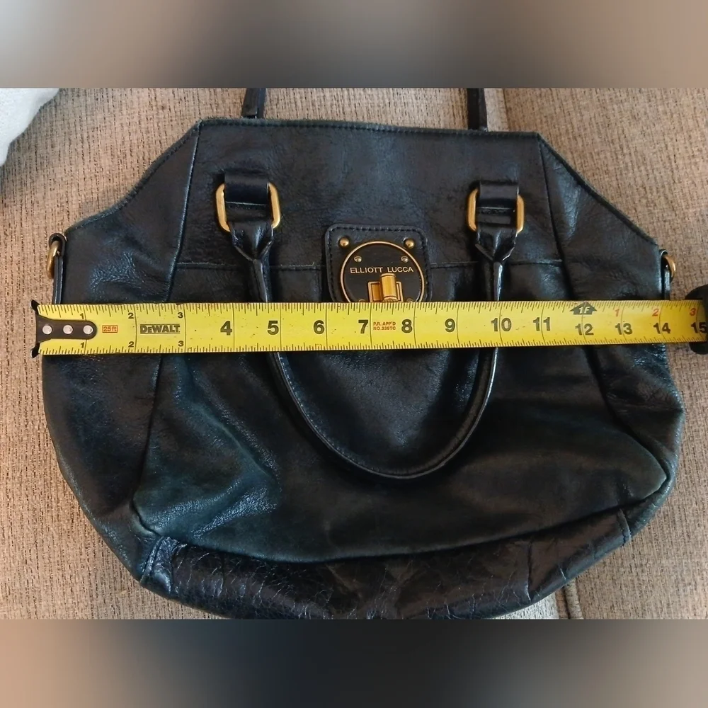 Elliott Lucca Black Genuine Leather Turn Lock Double Handle Bag